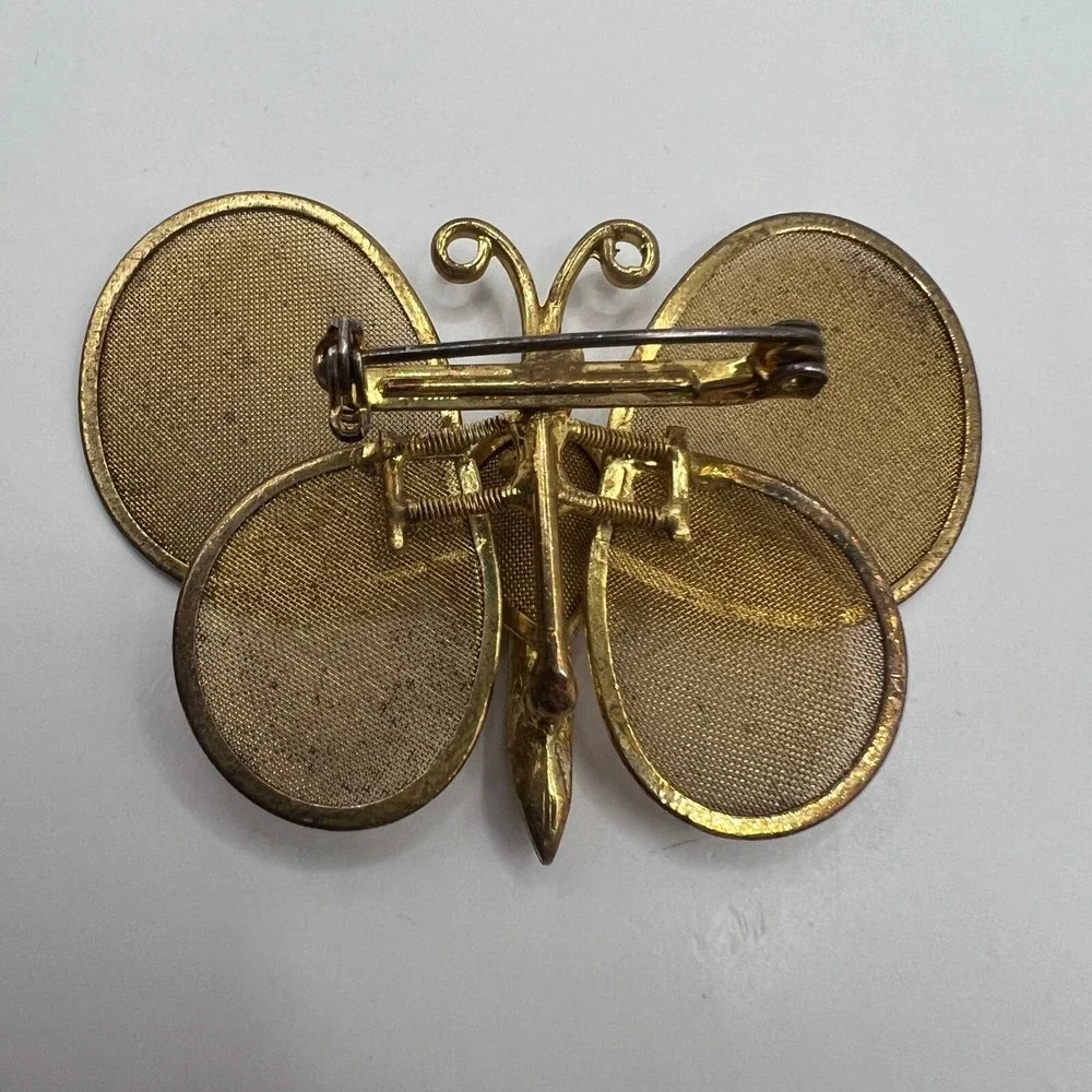 Vintage Butterfly Trembler Brooch Gold Tone Mesh Articulated Pin‎